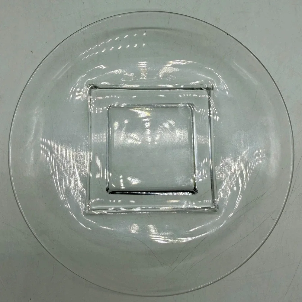 Unbranded Clear Glass Round Snack Plates with Square Center Set of 4 Excellent